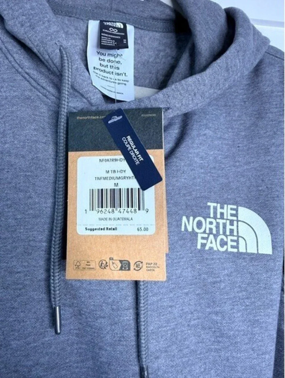 The North Face Men's Hoodie Gray Pullover Sweatshirt Logo Kangaroo Pocket Size M